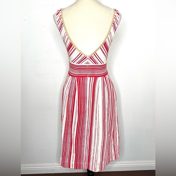 ANTHROPOLOGIE Postmark Poppy Stripe Dress Red Cream V-Neck Knee Length Size 2 - Picture 7 of 14